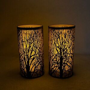 In Glow Flameless Black and Gold Metal Tree Silhouette Candle Holders Set of 2